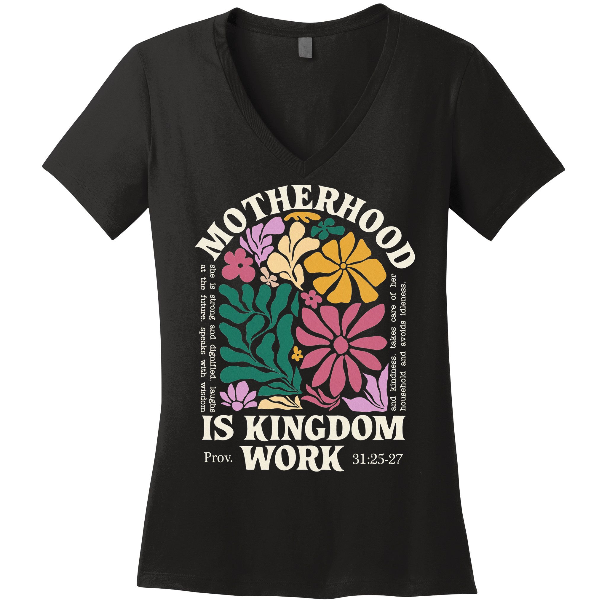 Motherhood Is Kingdom Work Retro Christian Mothers Day Women's V-Neck T-Shirt