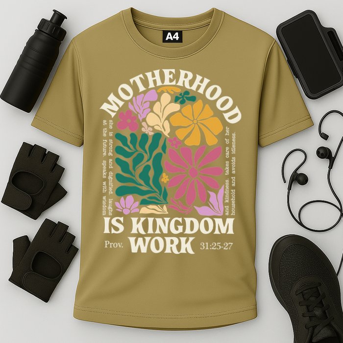 Motherhood Is Kingdom Work Retro Christian Mothers Day Cooling Performance Crew T-Shirt