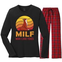 Man I Love Foxes MILF Funny Women's Long Sleeve Flannel Pajama Set 