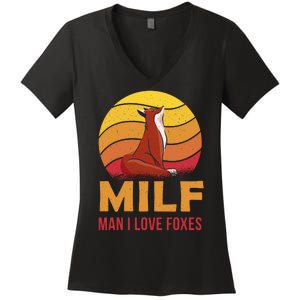 Man I Love Foxes MILF Funny Women's V-Neck T-Shirt