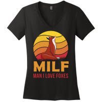 Man I Love Foxes MILF Funny Women's V-Neck T-Shirt