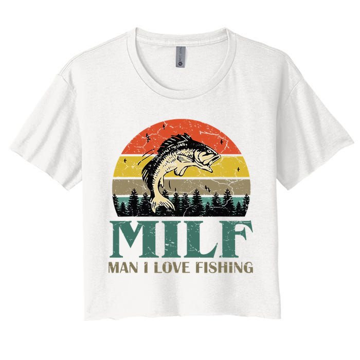 Man I Love Fishing Funny Women's Crop Top Tee