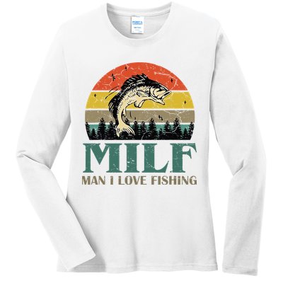 Man I Love Fishing Funny Ladies Long Sleeve Shirt