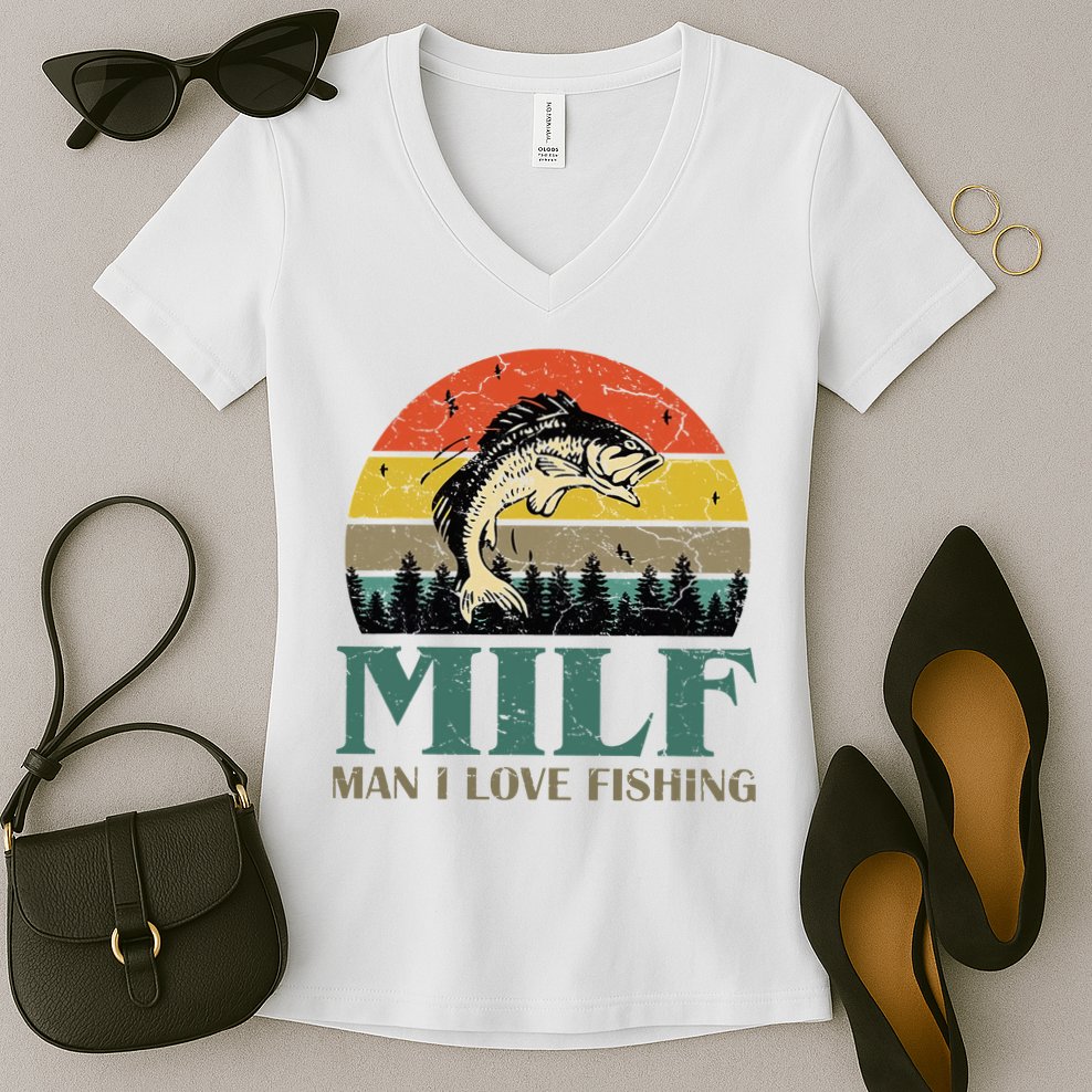 Man I Love Fishing Funny Women's V-Neck T-Shirt