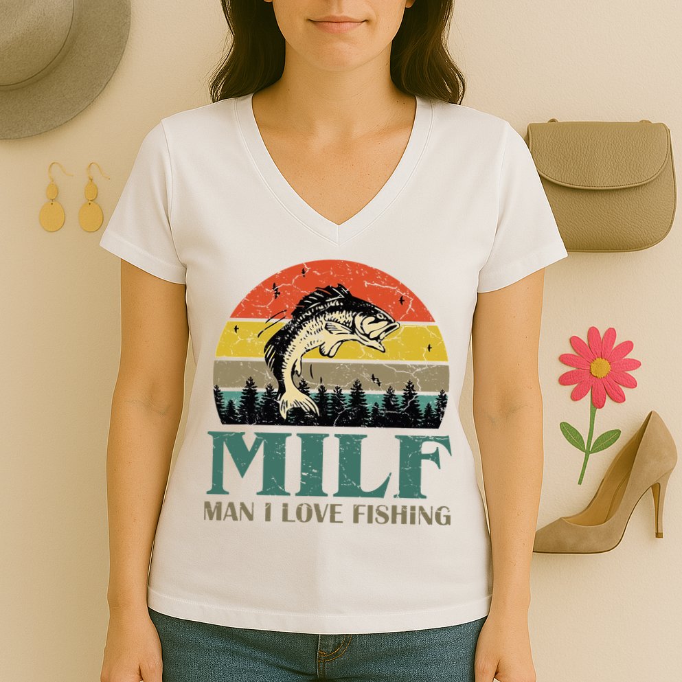 Man I Love Fishing Funny Women's V-Neck T-Shirt