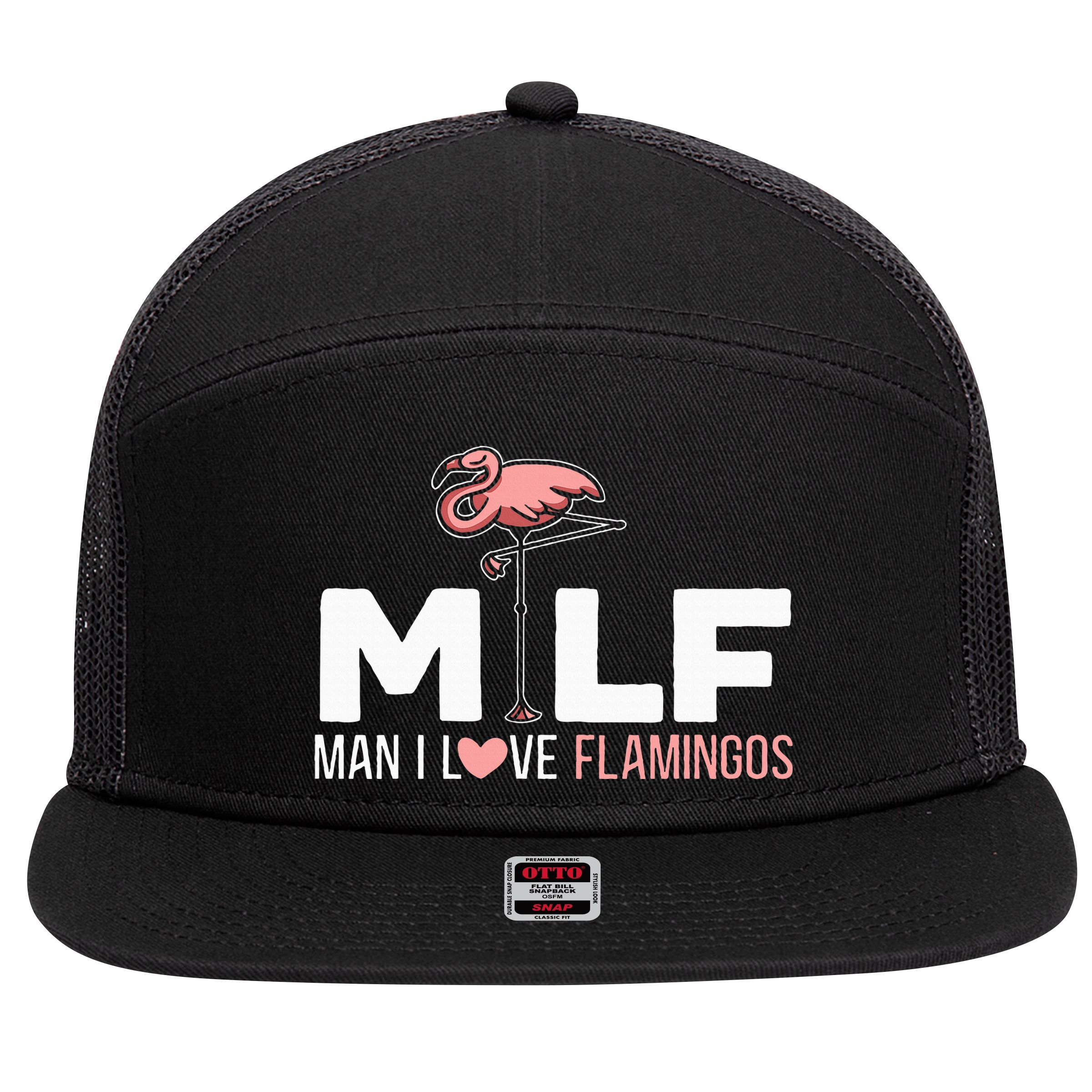 Man I Love Flamingos Bird Lover Summer 7 Panel Mesh Trucker Snapback Hat