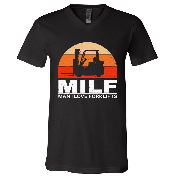 Man I Love Forklifts Vintage V-Neck T-Shirt