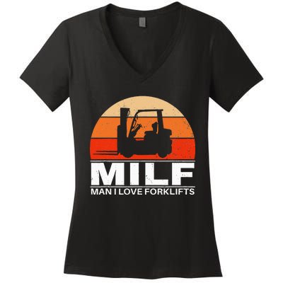 Man I Love Forklifts Vintage Women's V-Neck T-Shirt