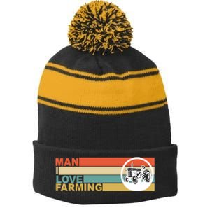 Man I Love Farming Stripe Pom Pom Beanie