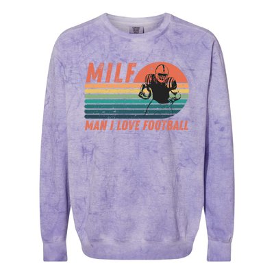 Milf I Love Football Retro Vintage Distressed Sunset Gift Colorblast Crewneck Sweatshirt