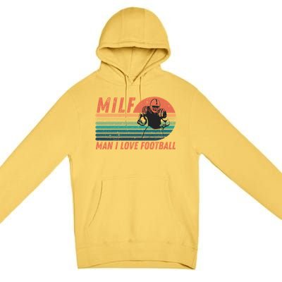 Milf I Love Football Retro Vintage Distressed Sunset Gift Premium Pullover Hoodie