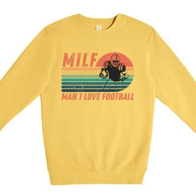 Milf I Love Football Retro Vintage Distressed Sunset Gift Premium Crewneck Sweatshirt