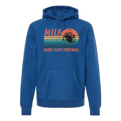 Milf I Love Football Retro Vintage Distressed Sunset Gift Premium Hoodie