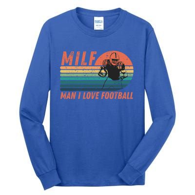 Milf I Love Football Retro Vintage Distressed Sunset Gift Tall Long Sleeve T-Shirt