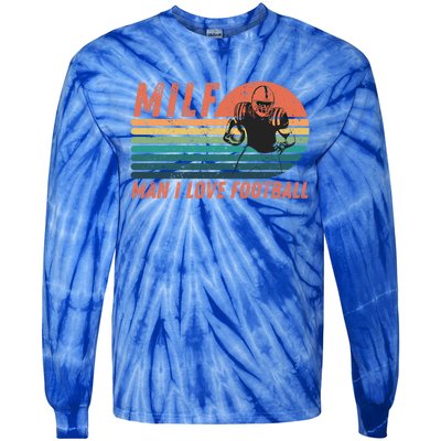 Milf I Love Football Retro Vintage Distressed Sunset Gift Tie-Dye Long Sleeve Shirt