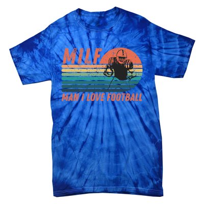 Milf I Love Football Retro Vintage Distressed Sunset Gift Tie-Dye T-Shirt