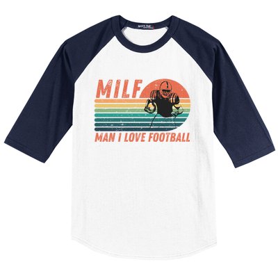 Milf I Love Football Retro Vintage Distressed Sunset Gift Baseball Sleeve Shirt