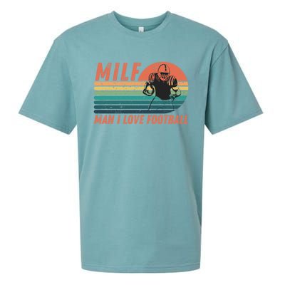 Milf I Love Football Retro Vintage Distressed Sunset Gift Sueded Cloud Jersey T-Shirt