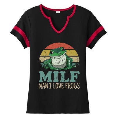 MILFMan I Love Frogs Funny Saying Ladies Halftime Notch Neck Tee