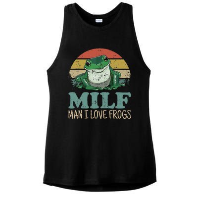 MILFMan I Love Frogs Funny Saying Ladies PosiCharge Tri-Blend Wicking Tank