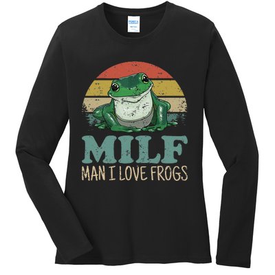 MILFMan I Love Frogs Funny Saying Ladies Long Sleeve Shirt