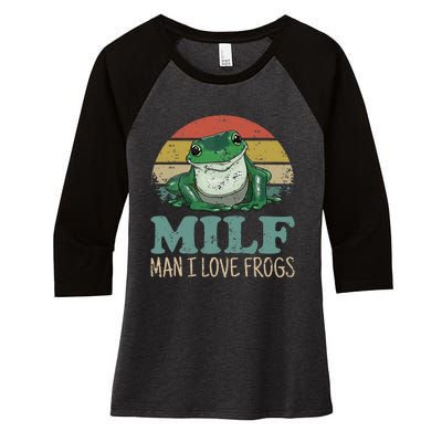 MILFMan I Love Frogs Funny Saying Women's Tri-Blend 3/4-Sleeve Raglan Shirt