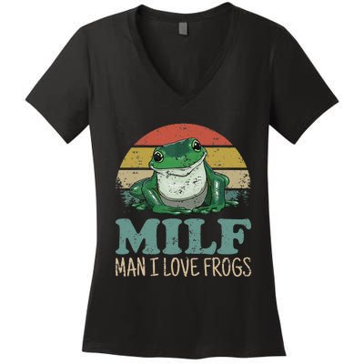 MILFMan I Love Frogs Funny Saying Women's V-Neck T-Shirt