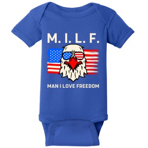 M I L F I Love Freedom Usa American Flag Gift Baby Bodysuit