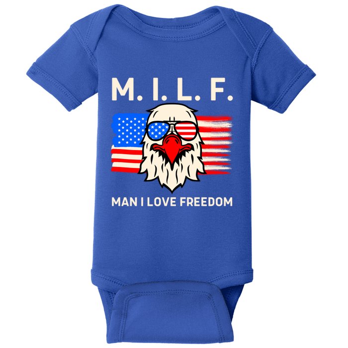 M I L F I Love Freedom Usa American Flag Gift Baby Bodysuit