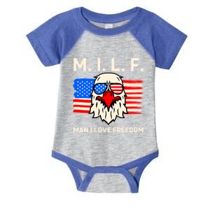 M I L F I Love Freedom Usa American Flag Gift Infant Baby Jersey Bodysuit