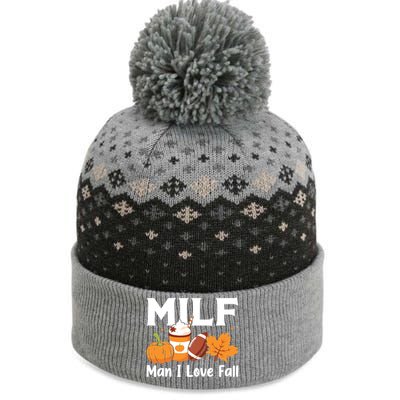 Man I Love Fall MILF Pumpkin Football Coffee Leaves Funny The Baniff Cuffed Pom Beanie