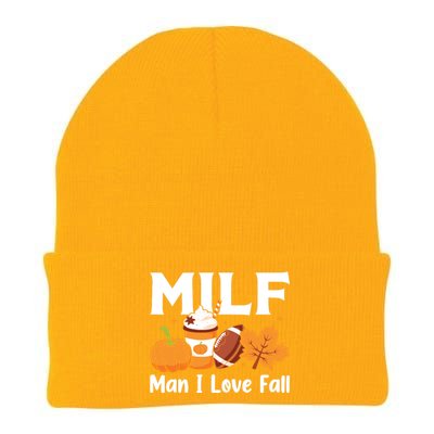 Man I Love Fall MILF Pumpkin Football Coffee Leaves Funny Knit Cap Winter Beanie