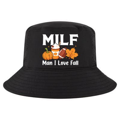 Man I Love Fall MILF Pumpkin Football Coffee Leaves Funny Cool Comfort Performance Bucket Hat