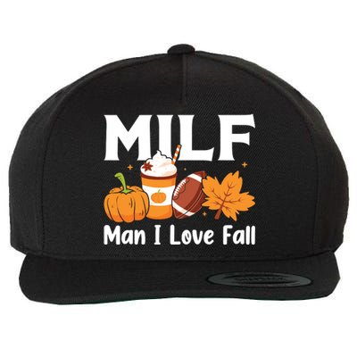 Man I Love Fall MILF Pumpkin Football Coffee Leaves Funny Wool Snapback Cap