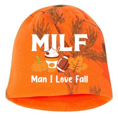 Man I Love Fall MILF Pumpkin Football Coffee Leaves Funny Kati - Camo Knit Beanie