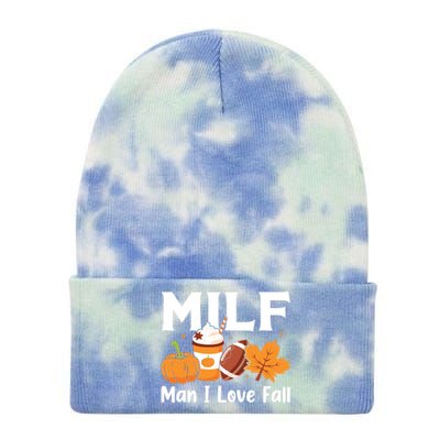 Man I Love Fall MILF Pumpkin Football Coffee Leaves Funny Tie Dye 12in Knit Beanie