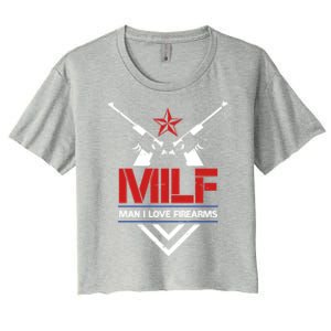 Milf I Love Firearms Gun Owners Patriotic Pro Usa Design Gift Women's Crop Top Tee