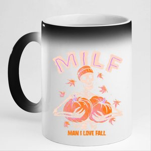 Milf I Love Fall Funny Skeleton Pumpkin Halloween Gift 11oz Black Color Changing Mug