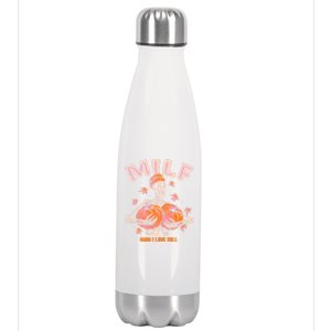 Milf I Love Fall Funny Skeleton Pumpkin Halloween Gift Stainless Steel Insulated Water Bottle