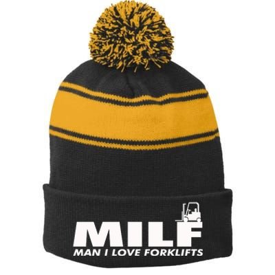 Man I Love Forklifts Gift Stripe Pom Pom Beanie