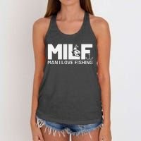 Man I Love Fishing Funny Sayings Milf Fishing Women's Knotted Racerback Tank