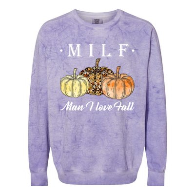 Milf I Love Fall Funny Pumpkin Autumn Lover Cute Gift Colorblast Crewneck Sweatshirt