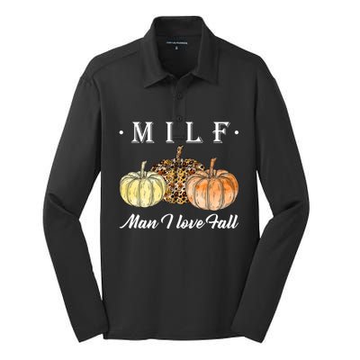 Milf I Love Fall Funny Pumpkin Autumn Lover Cute Gift Silk Touch Performance Long Sleeve Polo