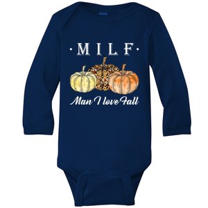 Milf I Love Fall Funny Pumpkin Autumn Lover Cute Gift Baby Long Sleeve Bodysuit