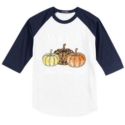 Milf I Love Fall Funny Pumpkin Autumn Lover Cute Gift Baseball Sleeve Shirt