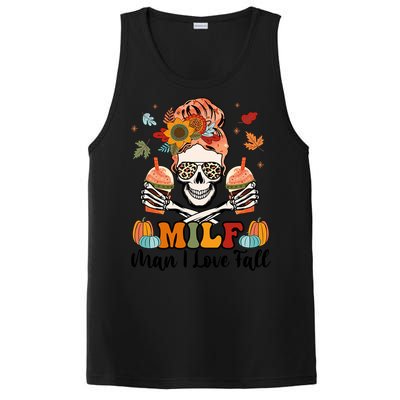 Milf I Love Fall Skeleton Pumpkin Spice Messy Bun Mom Gift PosiCharge Competitor Tank