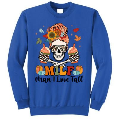 Milf I Love Fall Skeleton Pumpkin Spice Messy Bun Mom Gift Sweatshirt