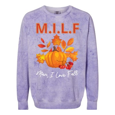 Milf I Love Fall Funny Seasonal Pumpkin Autumn Lover Gift Colorblast Crewneck Sweatshirt