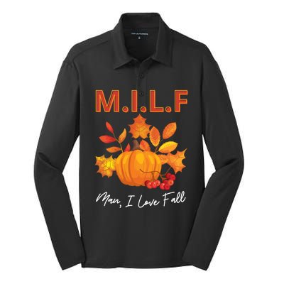 Milf I Love Fall Funny Seasonal Pumpkin Autumn Lover Gift Silk Touch Performance Long Sleeve Polo