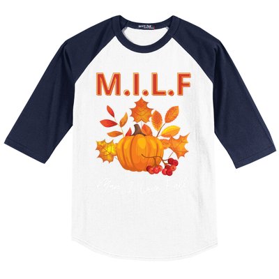 Milf I Love Fall Funny Seasonal Pumpkin Autumn Lover Gift Baseball Sleeve Shirt